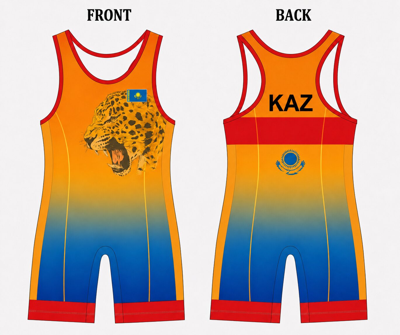 Kazakhstan Golden Leopard Wrestling Singlet